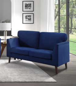Modern Contemporary Living Room 1pc Loveseat Blue Velvet Upholstery Dark Brown Legs Solid Wood Furniture