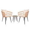 3 Piece Patio Bistro Set with Side Table, Outdoor PE Rattan Conversation Chair Set,Furniture of Coffee Table with Glass Top,Cushions & Lumbar Pillows