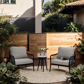 3PC Outdoor Aluminum Patio Furniture Chaise Lounge Set, 2 Chaise & 1 End Table with Modern Tapered Feet,Pneumatic Adjustable Backrest for Effortless R