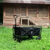 Collapsible Heavy Duty Beach Wagon Cart Outdoor Folding Utility Camping Garden Beach Cart with Universal Wheels Adjustable Handle Shopping (Black)