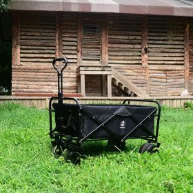 Collapsible Heavy Duty Beach Wagon Cart Outdoor Folding Utility Camping Garden Beach Cart with Universal Wheels Adjustable Handle Shopping (Black)