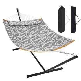 VEVOR Two Person Hammock with Stand Included, Double Hammock with Curved Spreader Bar and Detachable Pillow and Portable Carrying Bag, Perfect for Out