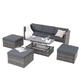 Patio Furniture, Outdoor Furniture, Seasonal PE Wicker Furniture,5 Set Wicker Furniture With Plywood Coffee Table,with lift TOP Coffee Table,with Loun