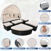 GO Outdoor rattan daybed sunbed with Retractable Canopy Wicker Furniture, Round Outdoor Sectional Sofa Set, black Wicker Furniture Clamshell Seating w