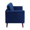 Modern Contemporary Living Room 1pc Loveseat Blue Velvet Upholstery Dark Brown Legs Solid Wood Furniture