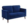 Modern Contemporary Living Room 1pc Loveseat Blue Velvet Upholstery Dark Brown Legs Solid Wood Furniture
