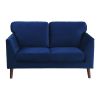 Modern Contemporary Living Room 1pc Loveseat Blue Velvet Upholstery Dark Brown Legs Solid Wood Furniture