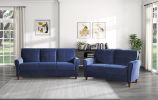 Blue Velvet Upholstery 1pc Comfort Loveseat Plush Seatbacks Tufted Detail Solid Wood Frame Modern Living Room Furniture