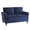 Blue Velvet Upholstery 1pc Comfort Loveseat Plush Seatbacks Tufted Detail Solid Wood Frame Modern Living Room Furniture
