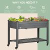 Outsunny Raised Garden Bed, 47" x 22" x 33", Elevated Wooden Planter Box with Lockable Wheels, Storage Shelf, and Bed Liner for Backyard, Patio, Dark