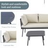 TOPMAX Modern Outdoor 3-Piece PE Rattan Sofa Set All Weather Patio Metal Sectional Furniture Set with Cushions and Glass Table for Backyard, Poolside,