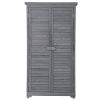 TOPMAX Wooden Garden Shed 3-tier Patio Storage Cabinet Outdoor Organizer Wooden Lockers with Fir Wood (Gray Wood Color -Shutter Design)