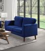 Modern Contemporary Living Room 1pc Loveseat Blue Velvet Upholstery Dark Brown Legs Solid Wood Furniture