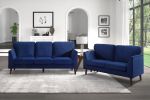 Modern Contemporary Living Room 1pc Loveseat Blue Velvet Upholstery Dark Brown Legs Solid Wood Furniture