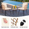 3 Piece Patio Bistro Set with Side Table, Outdoor PE Rattan Conversation Chair Set,Furniture of Coffee Table with Glass Top,Cushions & Lumbar Pillows