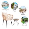 3 Piece Patio Bistro Set with Side Table, Outdoor PE Rattan Conversation Chair Set,Furniture of Coffee Table with Glass Top,Cushions & Lumbar Pillows