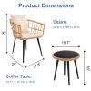 3 Piece Patio Bistro Set with Side Table, Outdoor PE Rattan Conversation Chair Set,Furniture of Coffee Table with Glass Top,Cushions & Lumbar Pillows