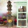 Outsunny Outdoor Fountain with Birdhouse, Cascading Garden Waterfall Bird Bath with 3-Tier Rustic Tree Trunk / Log Design, LED Lights for Porch, Deck,