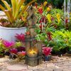 Outsunny Outdoor Fountain with Birdhouse, Cascading Garden Waterfall Bird Bath with 3-Tier Rustic Tree Trunk / Log Design, LED Lights for Porch, Deck,