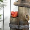 Outsunny Outdoor Fountain with Birdhouse, Cascading Garden Waterfall Bird Bath with 3-Tier Rustic Tree Trunk / Log Design, LED Lights for Porch, Deck,