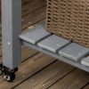 Outsunny Raised Garden Bed, 47" x 22" x 33", Elevated Wooden Planter Box with Lockable Wheels, Storage Shelf, and Bed Liner for Backyard, Patio, Dark