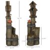 Outsunny Outdoor Fountain with Birdhouse, Cascading Garden Waterfall Bird Bath with 3-Tier Rustic Tree Trunk / Log Design, LED Lights for Porch, Deck,