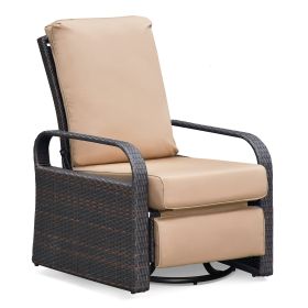 Outdoor Patio Rattan Wicker Swivel Recliner Chair;  Adjustable Reclining Chair 360¬∞ Rotating with Water Resistant Cushions (Color: Khaki)