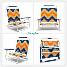 Sunnyfeel Beach Chair, Foldable Camping Chair Beach Chair,Lightweight Low Easy-to-Store & Use Portable Folding Chair with Handy Handle for Camp/Lawn/O (Color: Orange Wave with Dark Blue Armrest)