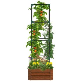 Outsunny Galvanized Raised Garden Bed, 24" x 24" x 11.75" Outdoor Planter Box with Trellis Tomato Cage and Open Bottom for Climbing Vines, Vegetables, (Color: as Pic)
